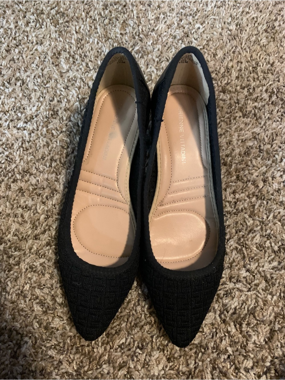 Adrienne Vittadini Black Pointed Textile Flats